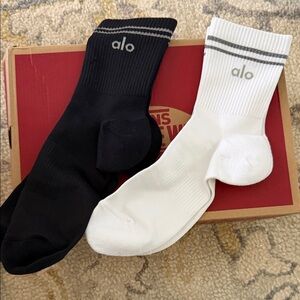 ALO Yoga Black and White Striped Athletic Socks
